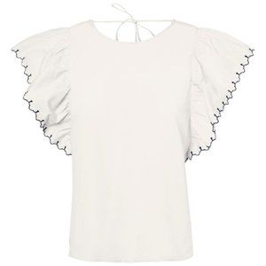 AWARE By Vera Moda Snow White/Contrast Butterfly Scallop S/S Blouse Size Small